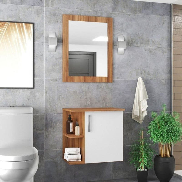 On Móveis Gabinete para Banheiro com Espelheira 50cm Mdf Nogal com Branco Moscou - On Móveis