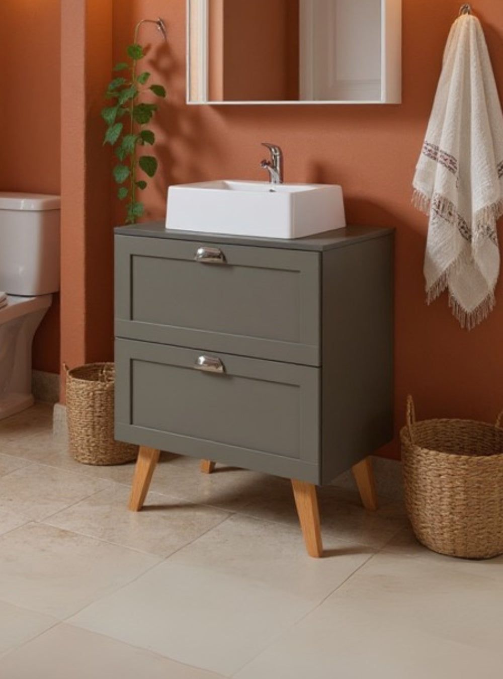 On Móveis Gabinete para Banheiro com Tampo Cuba e Armario 60cm Retro Mdf Verde Milano - On Móveis