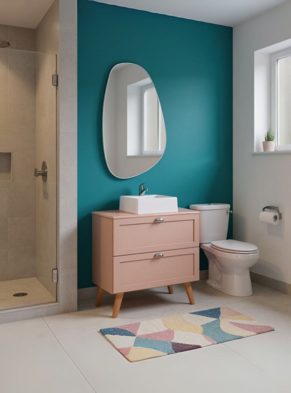 On Móveis Gabinete para Banheiro com Tampo Cuba e Espelheira Organica 80cm Retro Mdf Rosa Milano - On Móveis