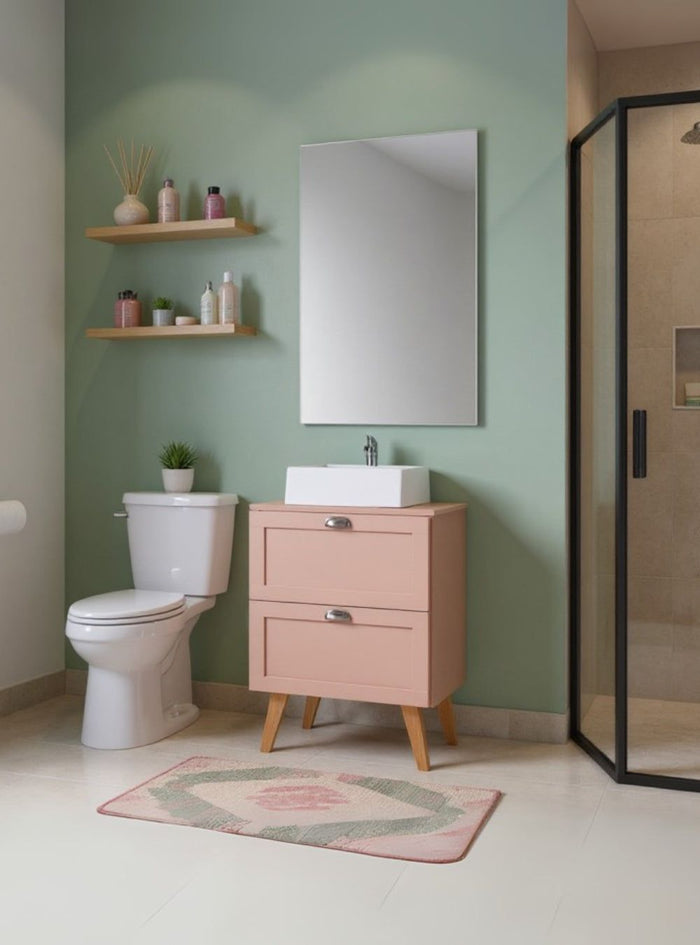 Gabinete para Banheiro com Tampo Cuba e Espelho 60cm Retro Mdf Rosa Milano - On Móveis
