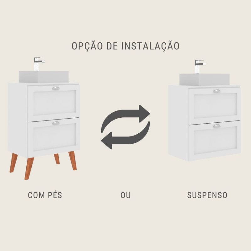 On Móveis Gabinete para Banheiro com Tampo e Cuba 60cm Retro Mdf Branco Milano - On Móveis