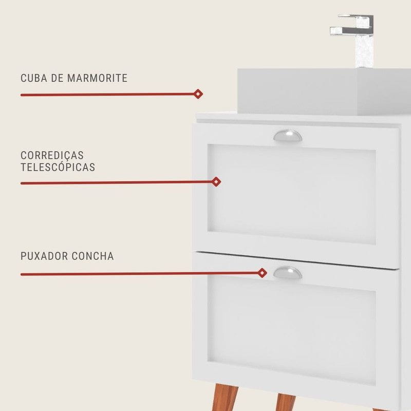 On Móveis Gabinete para Banheiro com Tampo e Cuba 60cm Retro Mdf Branco Milano - On Móveis