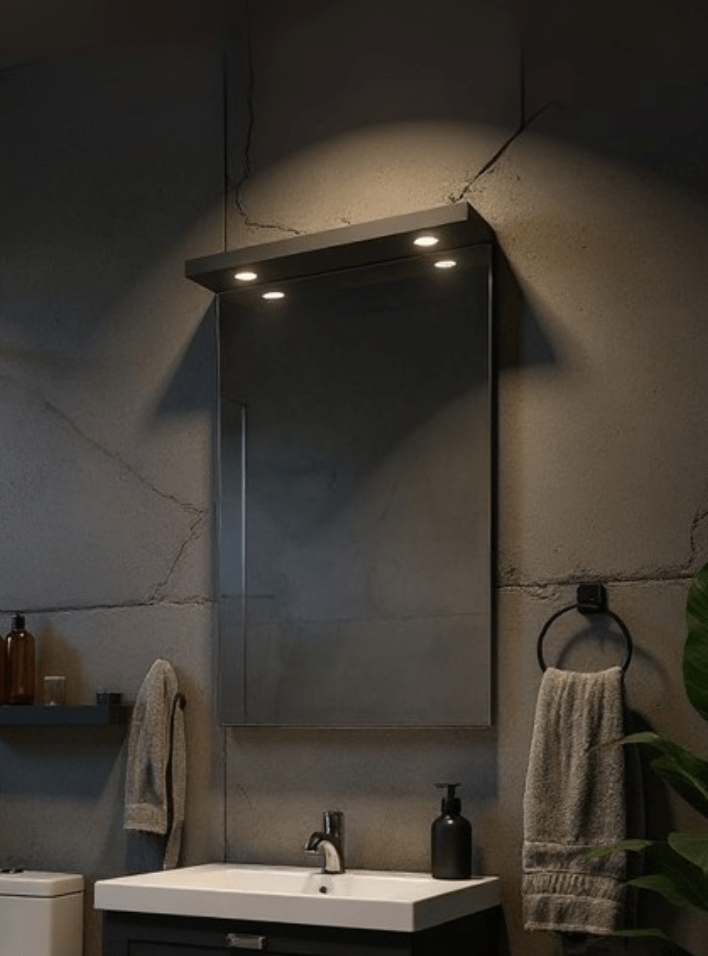 Gabinete para Banheiro com Tampo e Espelho com Led 60cm Retro Mdf Grafite Milano - On Móveis