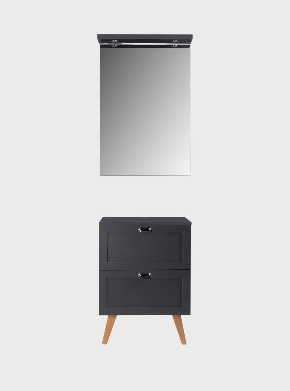 On Móveis Gabinete para Banheiro com Tampo e Espelho com Led 60cm Retro Mdf Grafite Milano - On Móveis