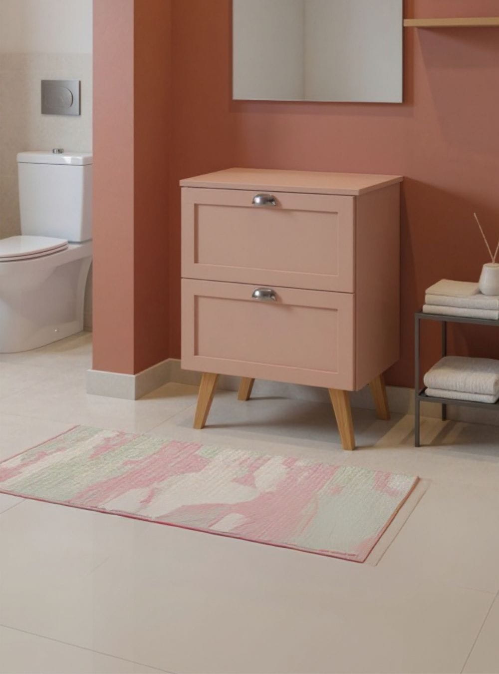 On Móveis Gabinete para Banheiro com Tampo e Espelho com Led 60cm Retro Mdf Rosa Milano - On Móveis