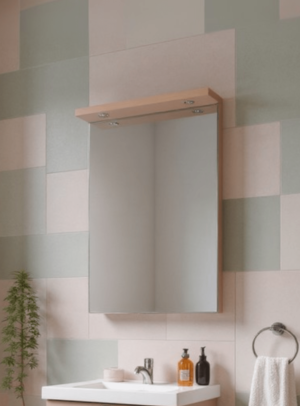 On Móveis Gabinete para Banheiro com Tampo e Espelho com Led 60cm Retro Mdf Rosa Milano - On Móveis