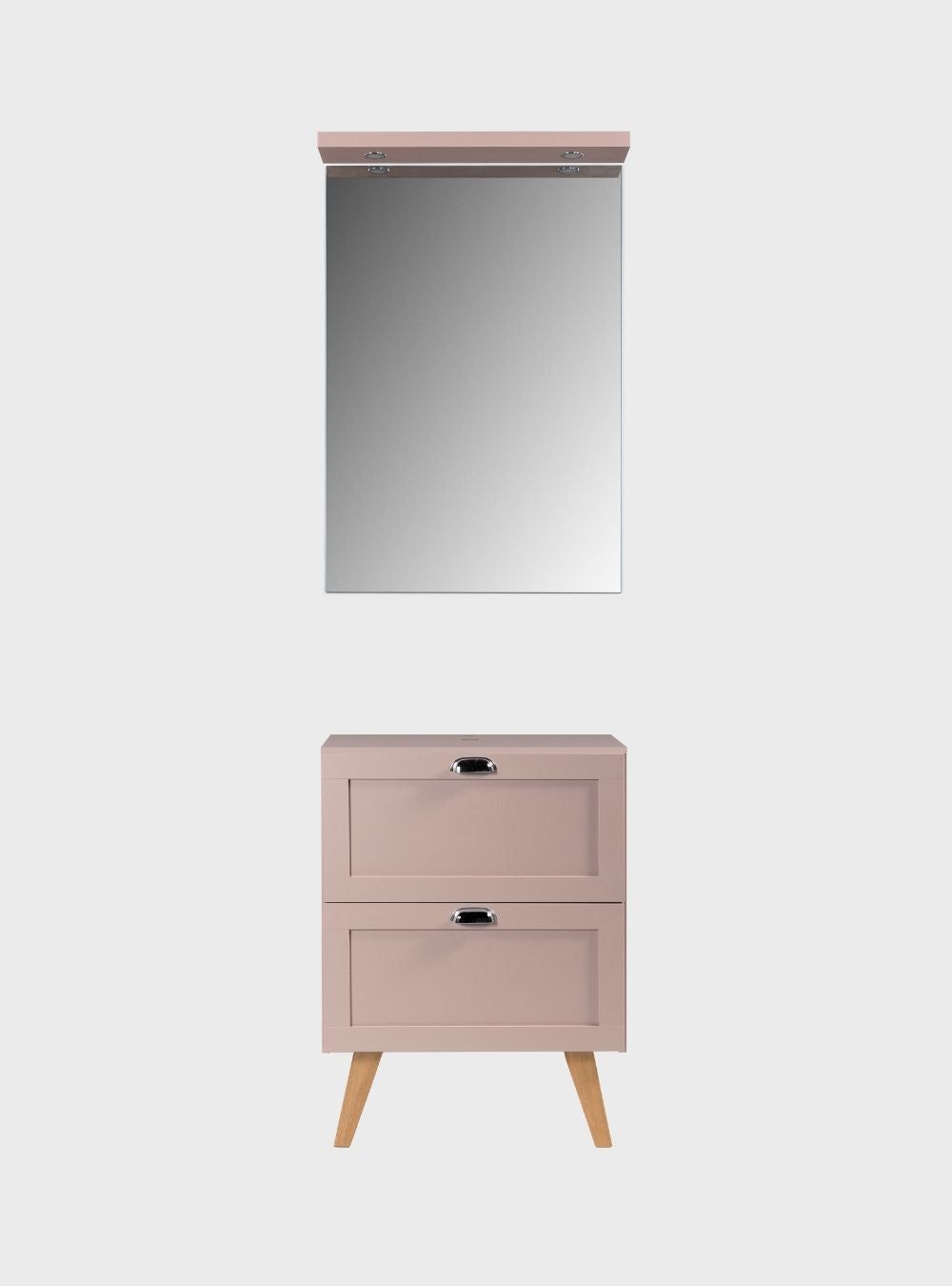 On Móveis Gabinete para Banheiro com Tampo e Espelho com Led 60cm Retro Mdf Rosa Milano - On Móveis