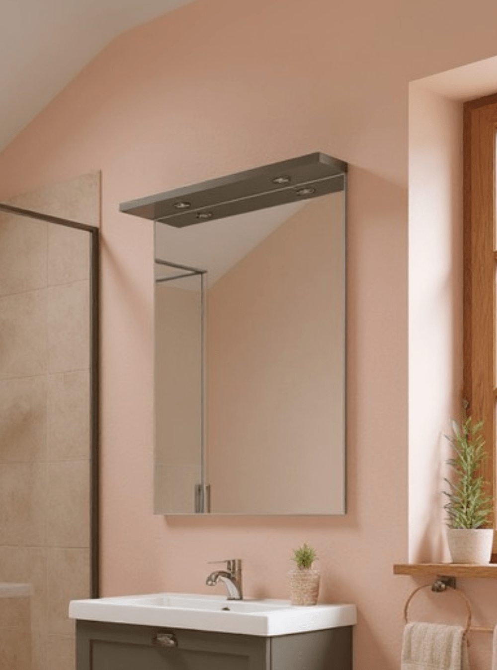 On Móveis Gabinete para Banheiro com Tampo e Espelho com Led 60cm Retro Mdf Verde Milano - On Móveis