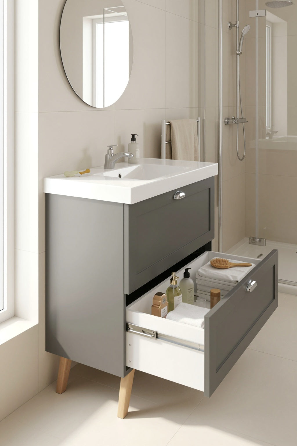 Gabinete para Banheiro com Cuba e Espelho 80cm Retro Mdf Verde Milano - On Móveis