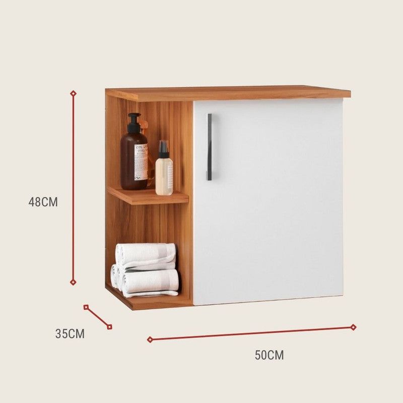 On Móveis Conjuntos de móveis para banheiro 50 Gabinete para Banheiro 50cm Mdf Nogal com Branco Moscou - On Móveis