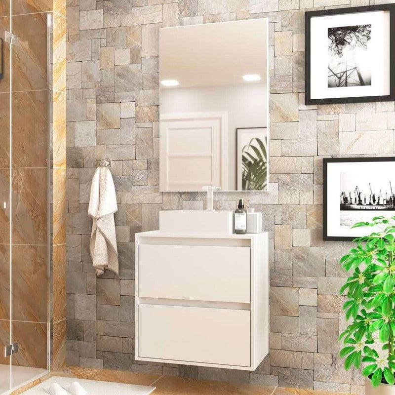 On Móveis Conjuntos de móveis para banheiro 60 Gabinete para Banheiro com Cuba e Espelheira 60cm Mdf Branco Dubai - On Móveis
