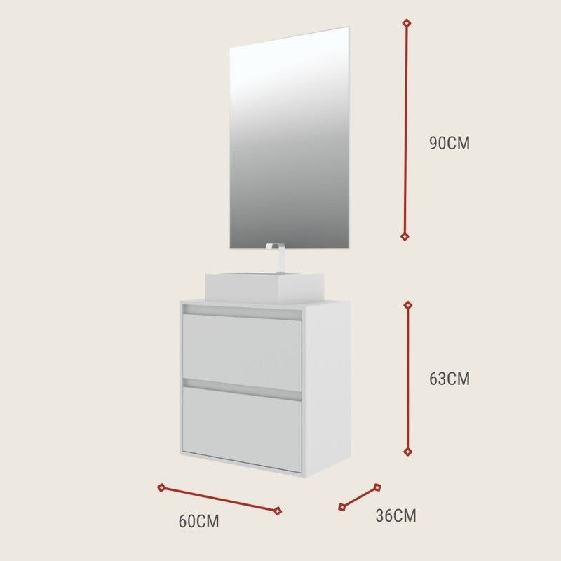 On Móveis Conjuntos de móveis para banheiro 60 Gabinete para Banheiro com Cuba e Espelheira 60cm Mdf Branco Dubai - On Móveis