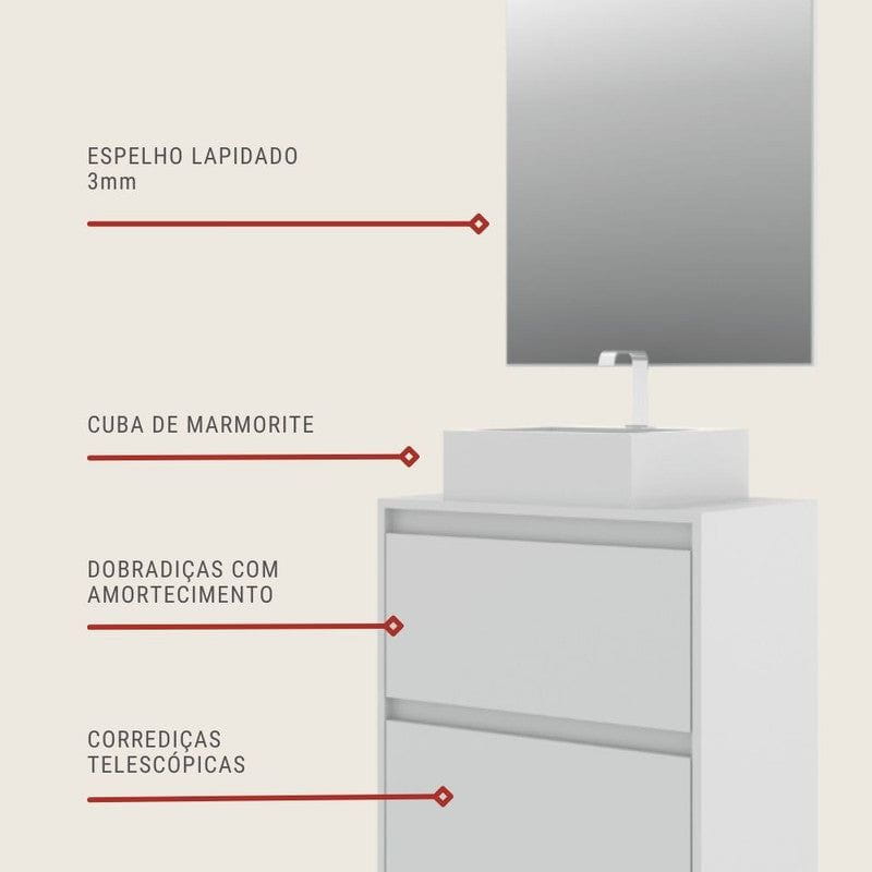 On Móveis Conjuntos de móveis para banheiro 60 Gabinete para Banheiro com Cuba e Espelheira 60cm Mdf Branco Dubai - On Móveis