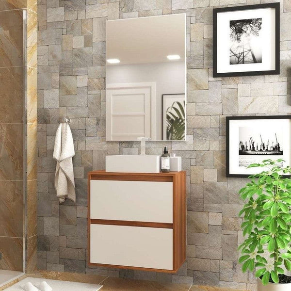 On Móveis Conjuntos de móveis para banheiro 60 Gabinete para Banheiro com Cuba e Espelheira 60cm Mdf Nogal com Branco Dubai - On Móveis