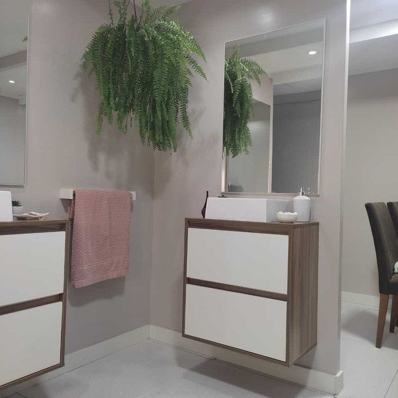 On Móveis Conjuntos de móveis para banheiro 60 Gabinete para Banheiro com Cuba e Espelheira 60cm Mdf Nogal com Branco Dubai - On Móveis