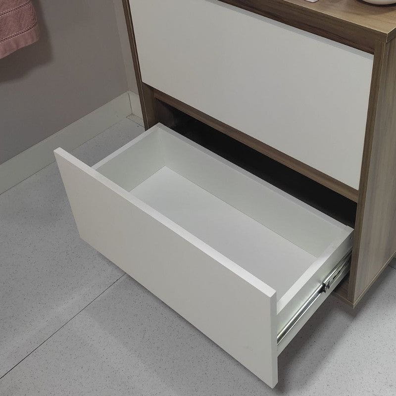 On Móveis Conjuntos de móveis para banheiro 60 Gabinete para Banheiro com Cuba e Espelheira 60cm Mdf Nogal com Branco Dubai - On Móveis