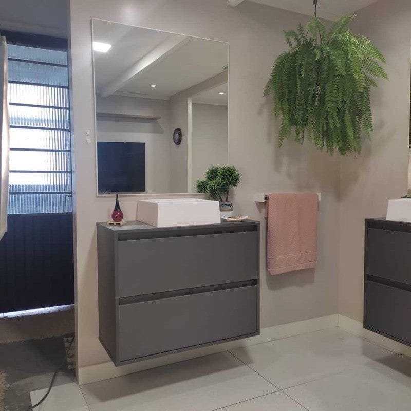 On Móveis Conjuntos de móveis para banheiro 80 Gabinete para Banheiro com Cuba e Espelheira 80cm Mdf Grafite Dubai - On Móveis
