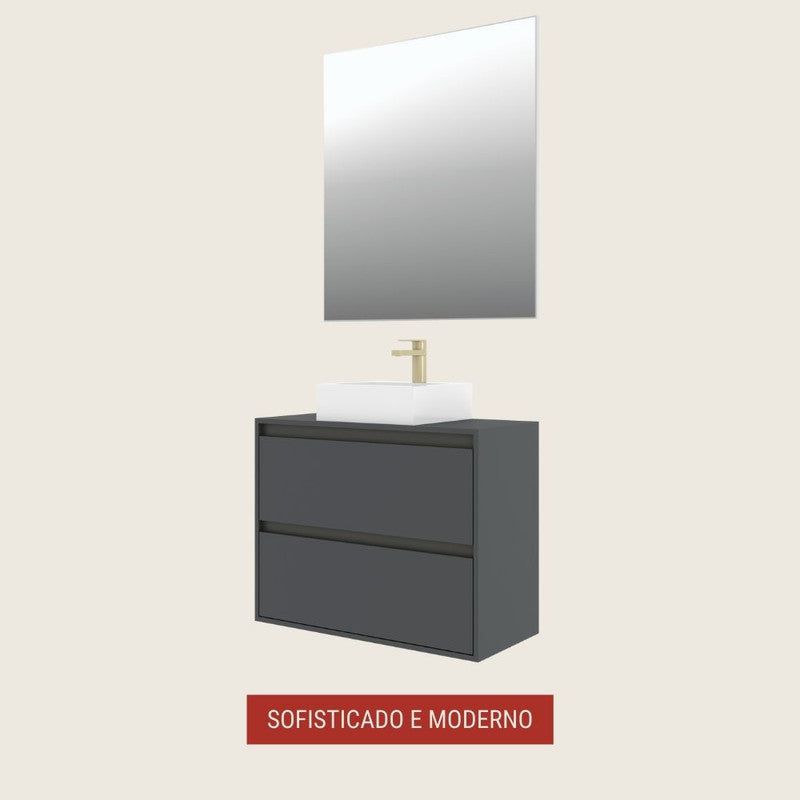 On Móveis Conjuntos de móveis para banheiro 80 Gabinete para Banheiro com Cuba e Espelheira 80cm Mdf Grafite Dubai - On Móveis