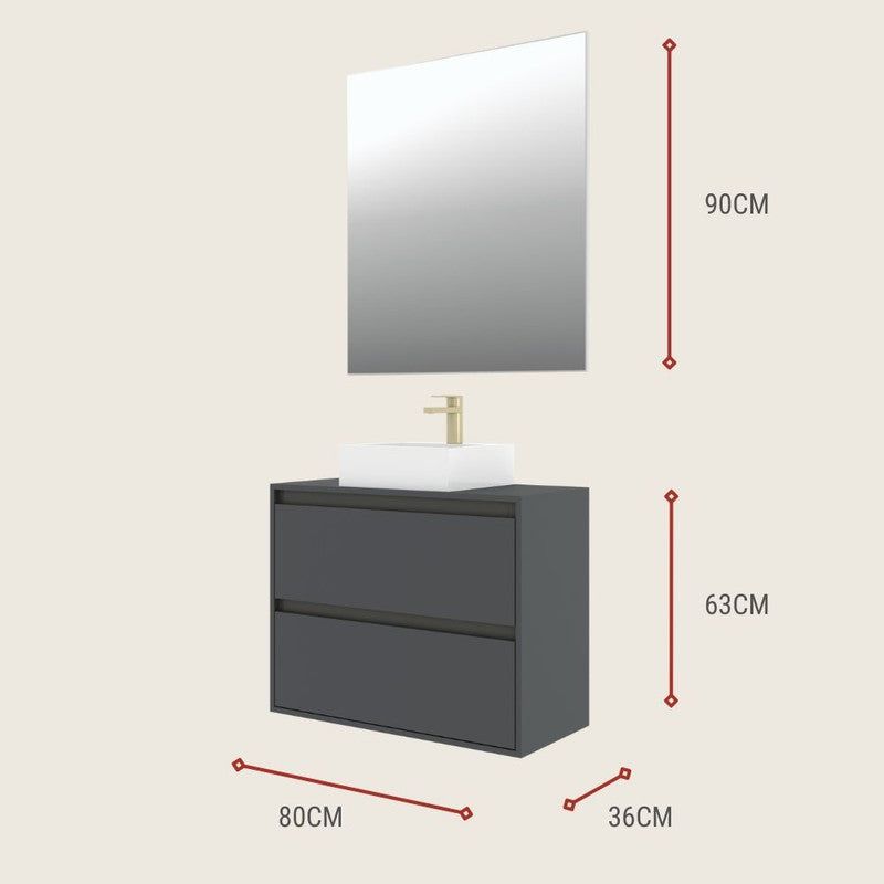 On Móveis Conjuntos de móveis para banheiro 80 Gabinete para Banheiro com Cuba e Espelheira 80cm Mdf Grafite Dubai - On Móveis