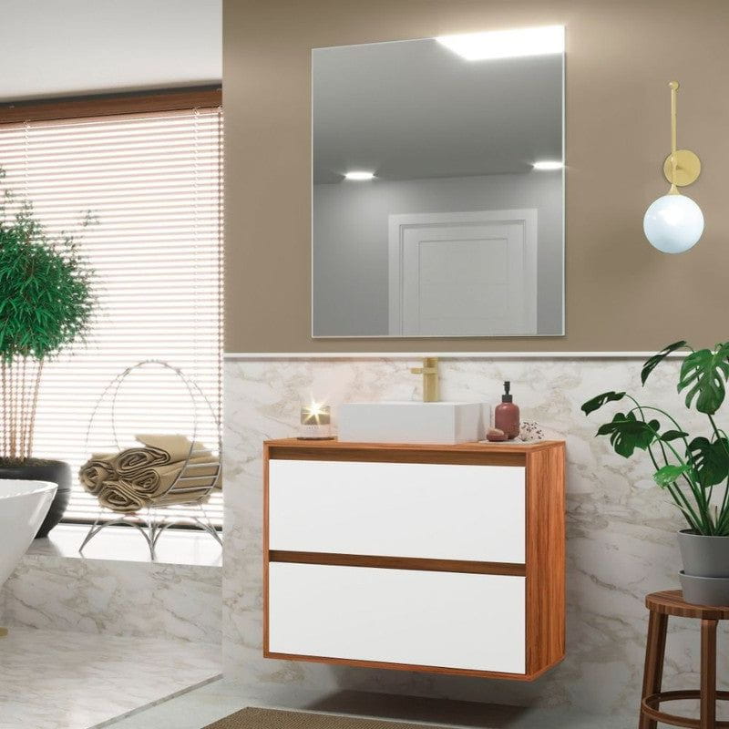 On Móveis Conjuntos de móveis para banheiro 80 Gabinete para Banheiro com Cuba e Espelheira 80cm Mdf Nogal com Branco Dubai - On Móveis