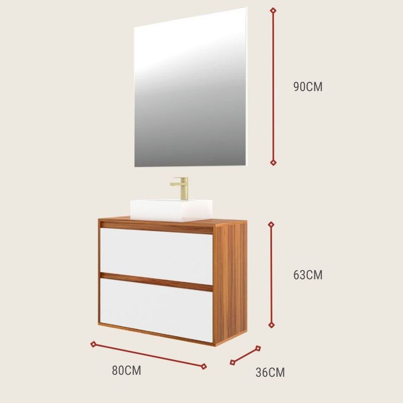 On Móveis Conjuntos de móveis para banheiro 80 Gabinete para Banheiro com Cuba e Espelheira 80cm Mdf Nogal com Branco Dubai - On Móveis