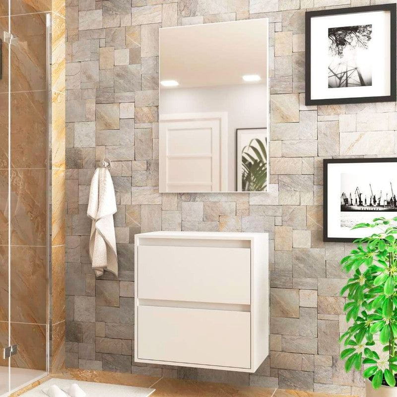 On Móveis Conjuntos de móveis para banheiro 60 Gabinete para Banheiro com Espelheira 60cm Mdf Branco Dubai - On Móveis
