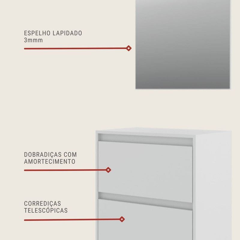 On Móveis Conjuntos de móveis para banheiro 60 Gabinete para Banheiro com Espelheira 60cm Mdf Branco Dubai - On Móveis