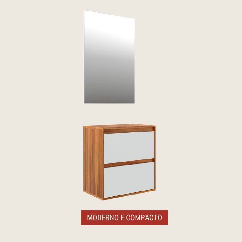 On Móveis Conjuntos de móveis para banheiro 60 Gabinete para Banheiro com Espelheira 60cm Mdf Nogal com Branco Dubai - On Móveis