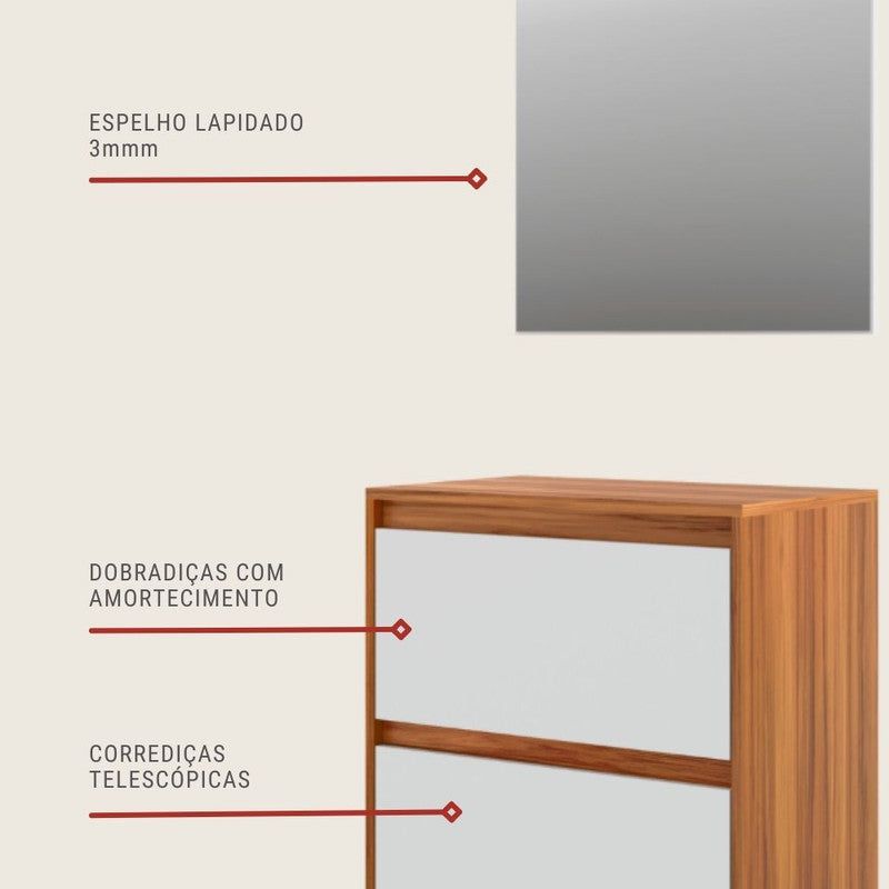 On Móveis Conjuntos de móveis para banheiro 60 Gabinete para Banheiro com Espelheira 60cm Mdf Nogal com Branco Dubai - On Móveis