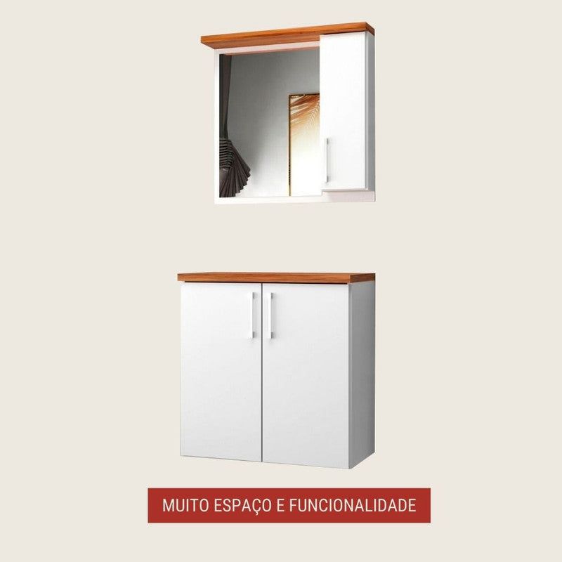 On Móveis Conjuntos de móveis para banheiro 60 Gabinete para Banheiro com Espelheira 60cm Mdf Nogal com Branco Paris - On Móveis