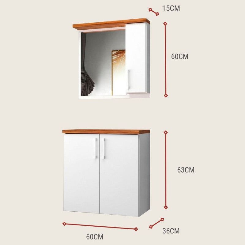 On Móveis Conjuntos de móveis para banheiro 60 Gabinete para Banheiro com Espelheira 60cm Mdf Nogal com Branco Paris - On Móveis