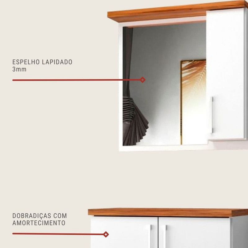 On Móveis Conjuntos de móveis para banheiro 60 Gabinete para Banheiro com Espelheira 60cm Mdf Nogal com Branco Paris - On Móveis