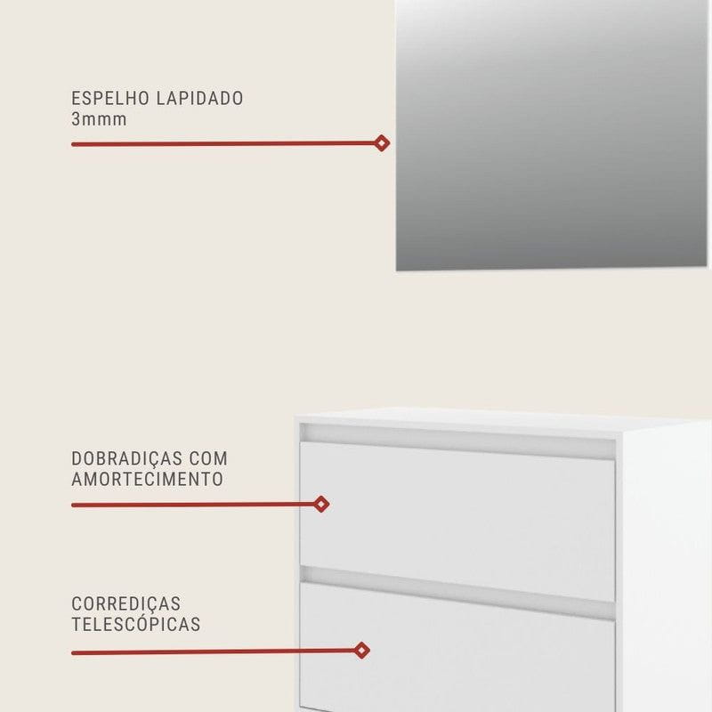 On Móveis Conjuntos de móveis para banheiro 80 Gabinete para Banheiro com Espelheira 80cm Mdf Branco Dubai - On Móveis