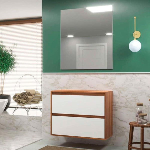 On Móveis Conjuntos de móveis para banheiro 80 Gabinete para Banheiro com Espelheira 80cm Mdf Nogal com Branco Dubai - On Móveis