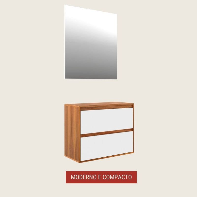 On Móveis Conjuntos de móveis para banheiro 80 Gabinete para Banheiro com Espelheira 80cm Mdf Nogal com Branco Dubai - On Móveis