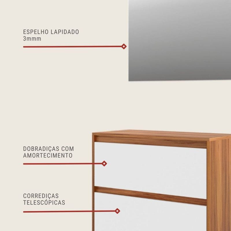 On Móveis Conjuntos de móveis para banheiro 80 Gabinete para Banheiro com Espelheira 80cm Mdf Nogal com Branco Dubai - On Móveis