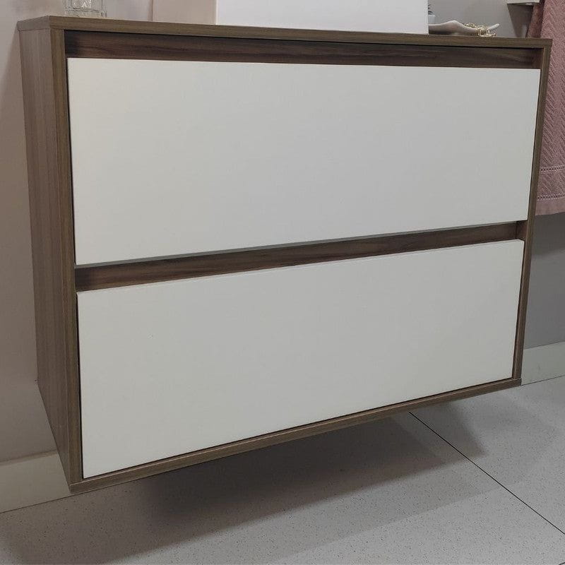 On Móveis Conjuntos de móveis para banheiro 80 Gabinete para Banheiro com Espelheira 80cm Mdf Nogal com Branco Dubai - On Móveis