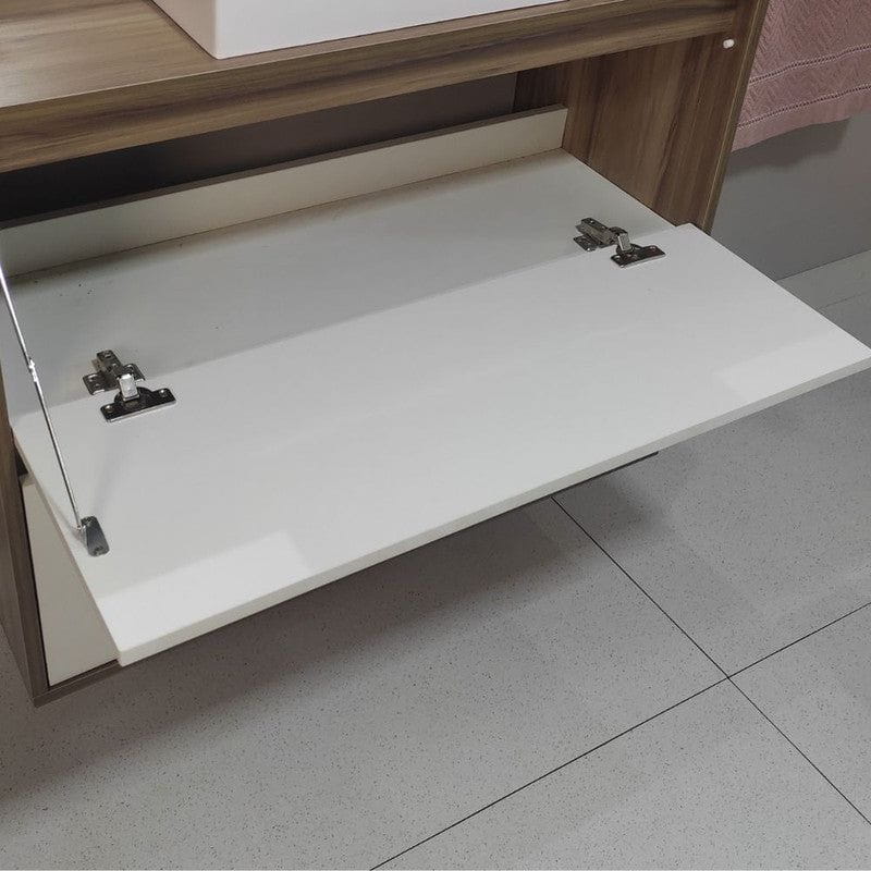 On Móveis Conjuntos de móveis para banheiro 80 Gabinete para Banheiro com Espelheira 80cm Mdf Nogal com Branco Dubai - On Móveis