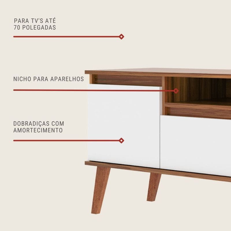 On Móveis Conjuntos de móveis para sala de estar 150 Rack para TV 150cm Retro Mdf Nogal com Branco Dallas - On Móveis