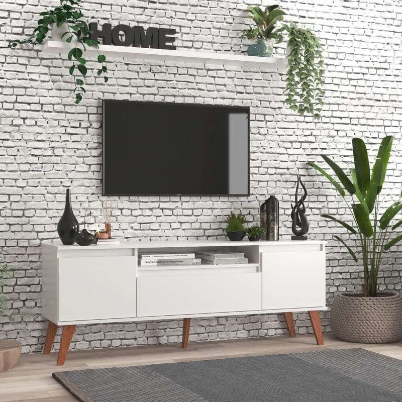On Móveis Conjuntos de móveis para sala de estar 150 Rack para TV com Prateleira 150cm Retro Mdf Branco Dallas - On Móveis