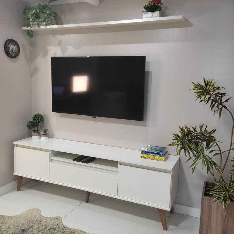 On Móveis Conjuntos de móveis para sala de estar 150 Rack para TV com Prateleira 150cm Retro Mdf Branco Dallas - On Móveis