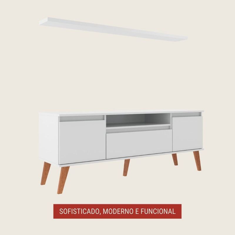 On Móveis Conjuntos de móveis para sala de estar 150 Rack para TV com Prateleira 150cm Retro Mdf Branco Dallas - On Móveis