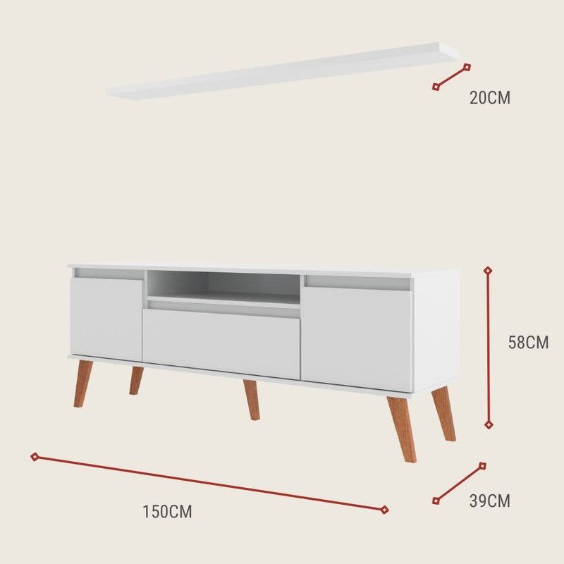 On Móveis Conjuntos de móveis para sala de estar 150 Rack para TV com Prateleira 150cm Retro Mdf Branco Dallas - On Móveis