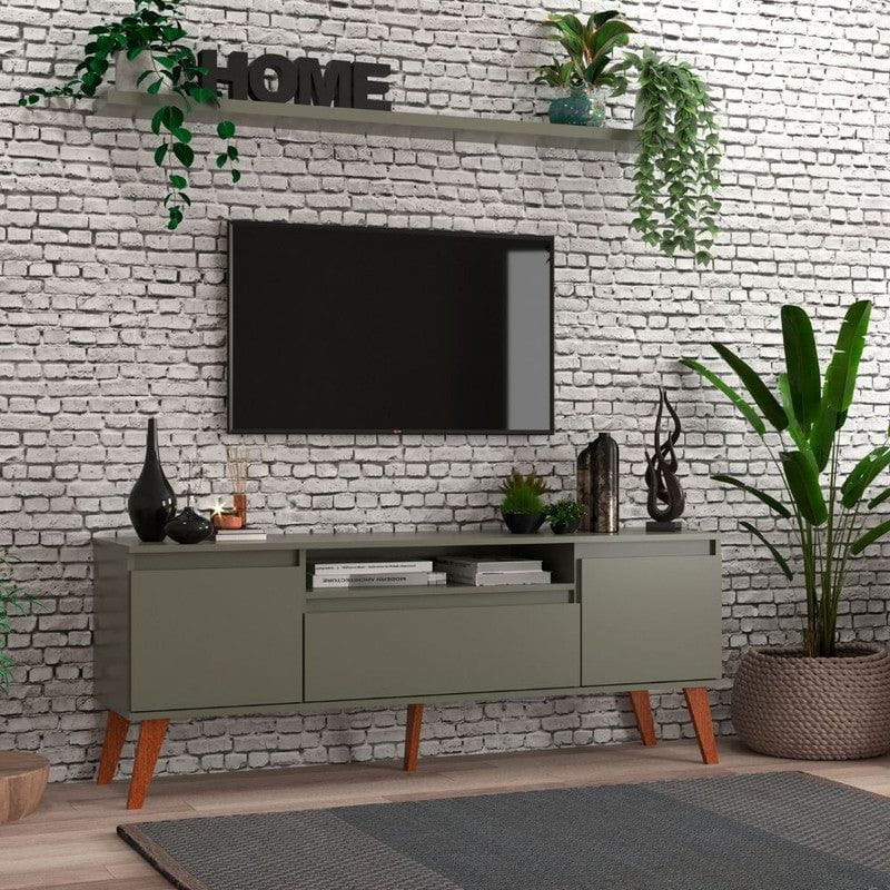 On Móveis Conjuntos de móveis para sala de estar 150 Rack para TV com Prateleira 150cm Retro Mdf Verde Dallas - On Móveis