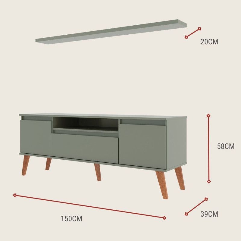 On Móveis Conjuntos de móveis para sala de estar 150 Rack para TV com Prateleira 150cm Retro Mdf Verde Dallas - On Móveis