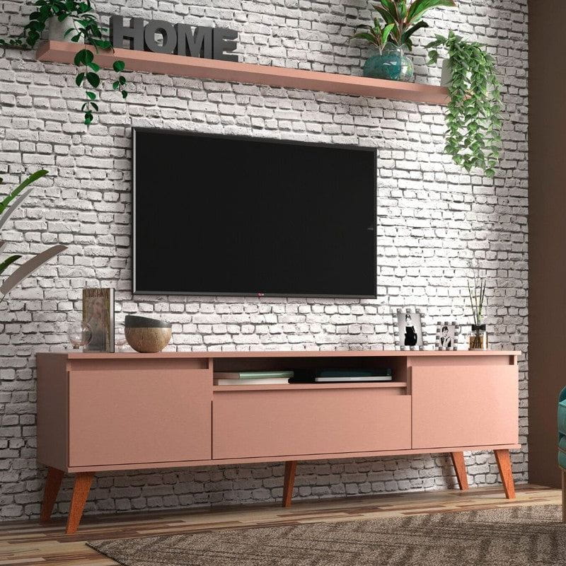 On Móveis Conjuntos de móveis para sala de estar 180 Rack para TV com Prateleira 180cm Retro Mdf Salmão Dallas - On Móveis