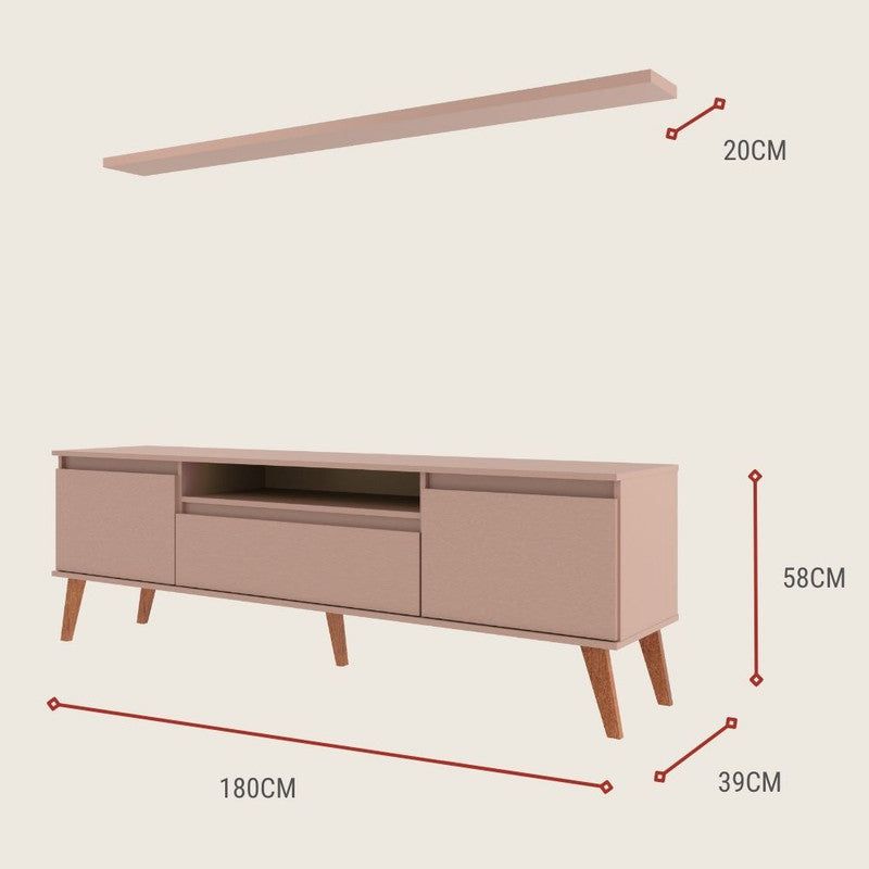 On Móveis Conjuntos de móveis para sala de estar 180 Rack para TV com Prateleira 180cm Retro Mdf Salmão Dallas - On Móveis