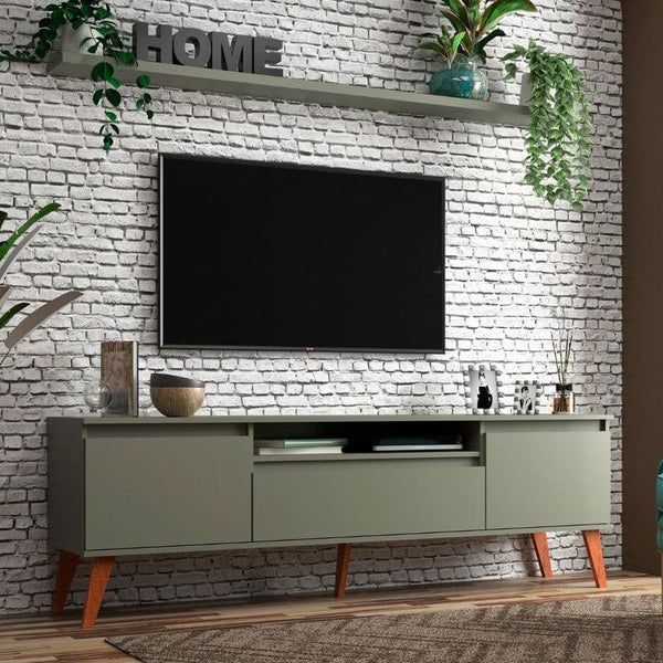 On Móveis Conjuntos de móveis para sala de estar 180 Rack para TV com Prateleira 180cm Retro Mdf Verde Dallas - On Móveis