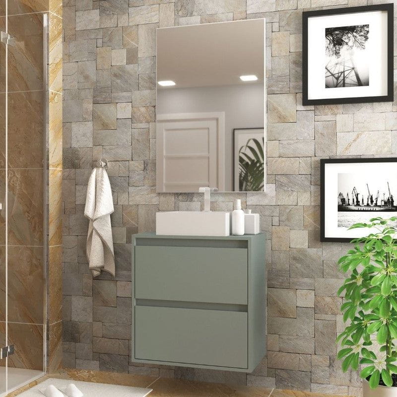 On Móveis 60 Gabinete para Banheiro com Cuba e Espelheira 60cm Mdf Verde Dubai - On Móveis