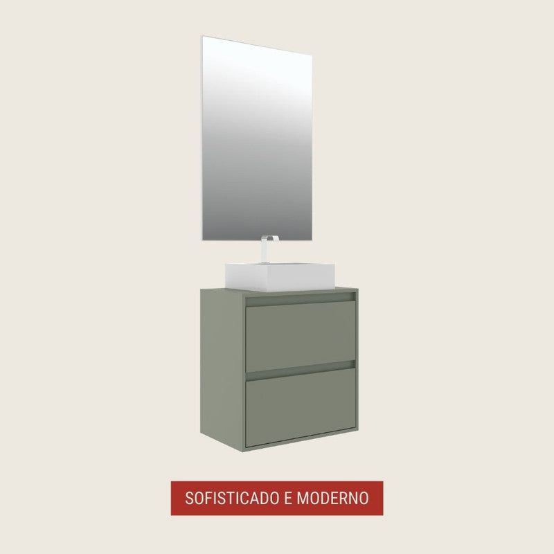 On Móveis 60 Gabinete para Banheiro com Cuba e Espelheira 60cm Mdf Verde Dubai - On Móveis